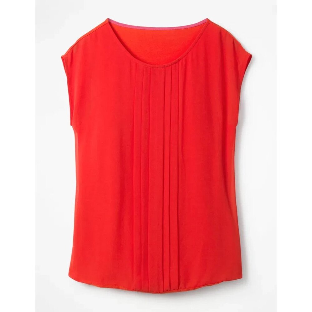 Boden Blouse  Dakota‎ Pleated Jersey Chiffon Pintuck Lightweight Size 16 Red